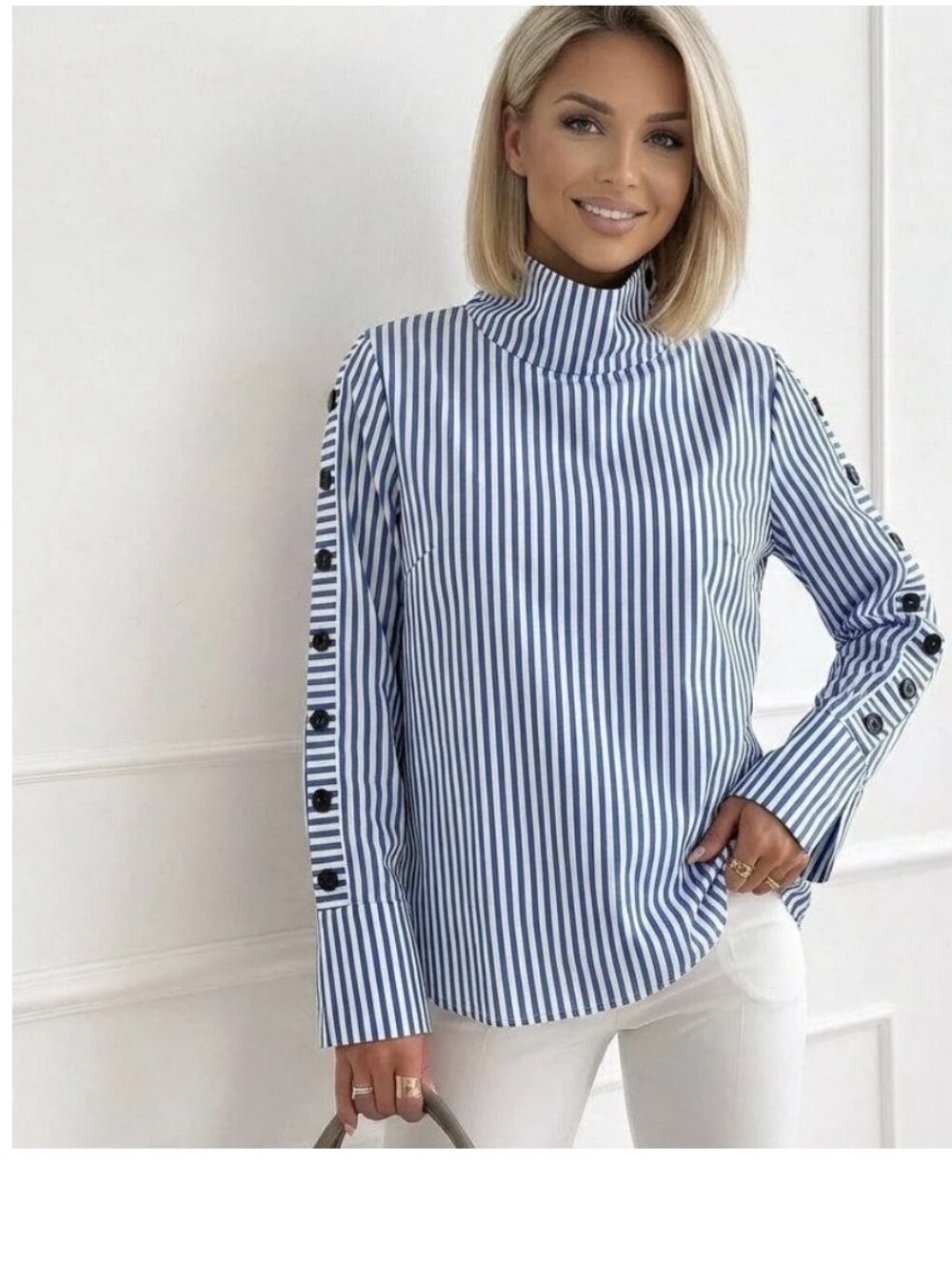 Blue and White Vertical Stripe Shirt - Classic Button-Up Style